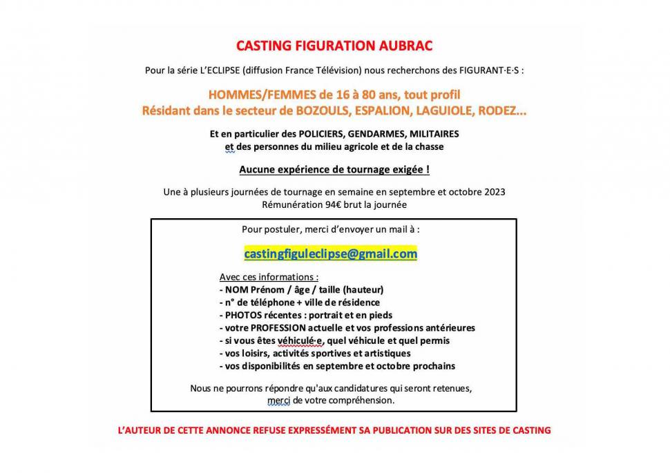 annonce casting Bozouls