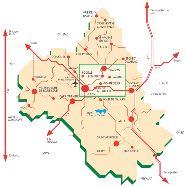 Carte du département de l'Aveyron - situation Commune de Bozouls - bozouls.fr